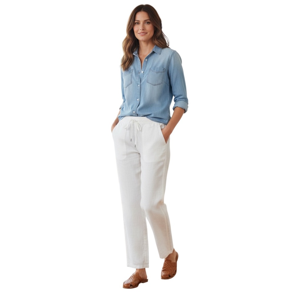 Per Se Linen Blend, Elastic Drawstring Waist, Color White, Size Large‎